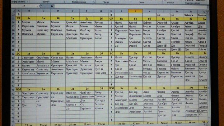Расписание уроков 1 ауысым