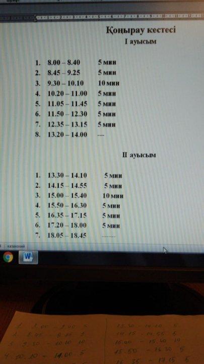 Қоңырау кестесі