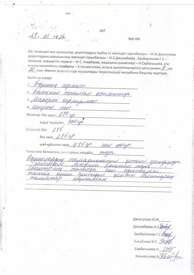 Асханадағы кезекшілік кестесі